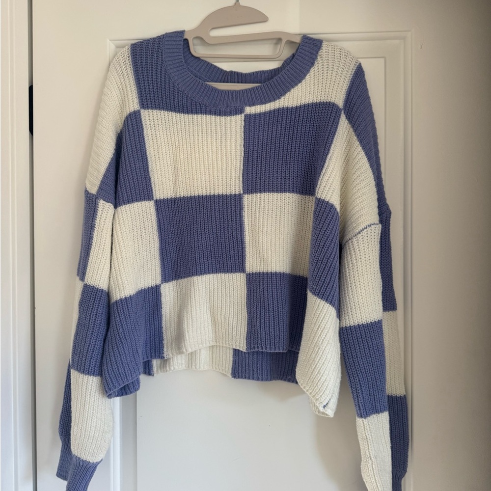 ADORA Purple and Cream Checkered Women's Sweater